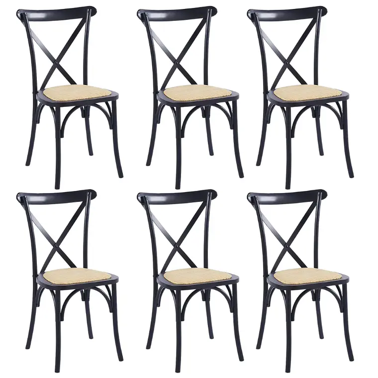Pack 6 Sillas Crossback Danubio madera rattan negras 1