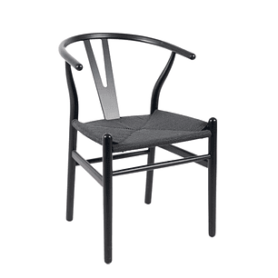Silla Wishbone madera negra e hilo de cuerda negro