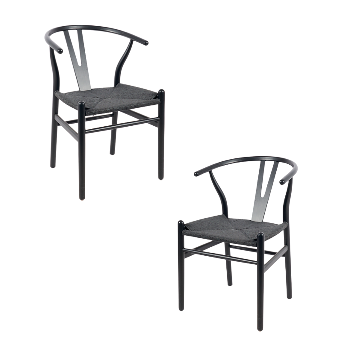 Pack 2 Sillas Wishbone madera negra e hilo de cuerda negro 1