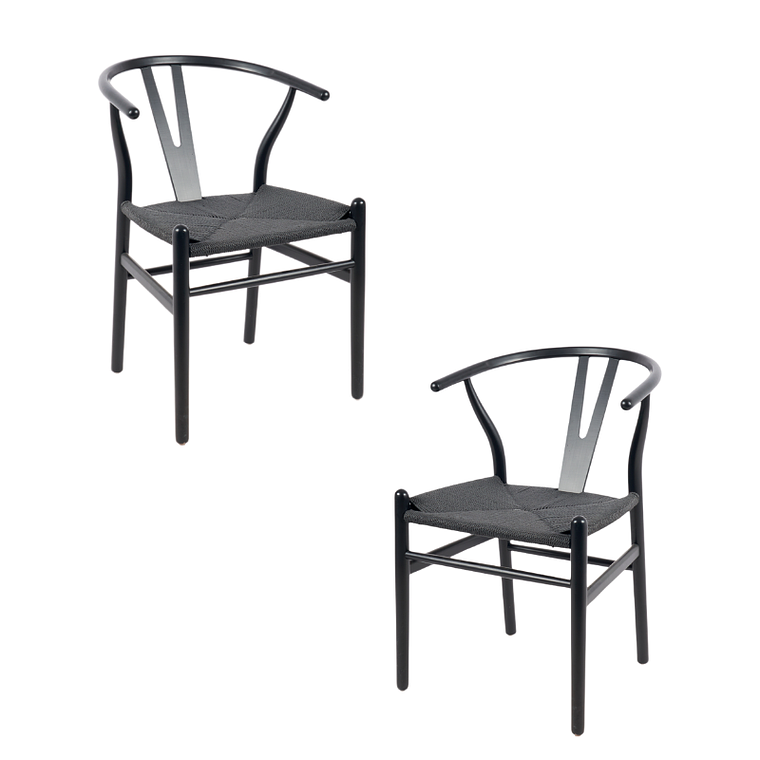 Pack 2 Sillas Wishbone madera negra e hilo de cuerda negro 1