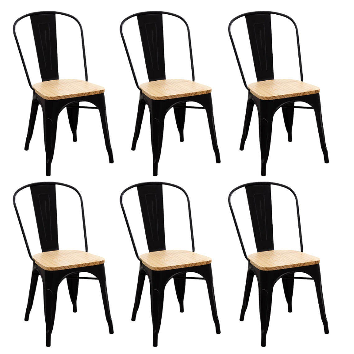 Pack 6 Sillas Tolix con asiento madera clara 1