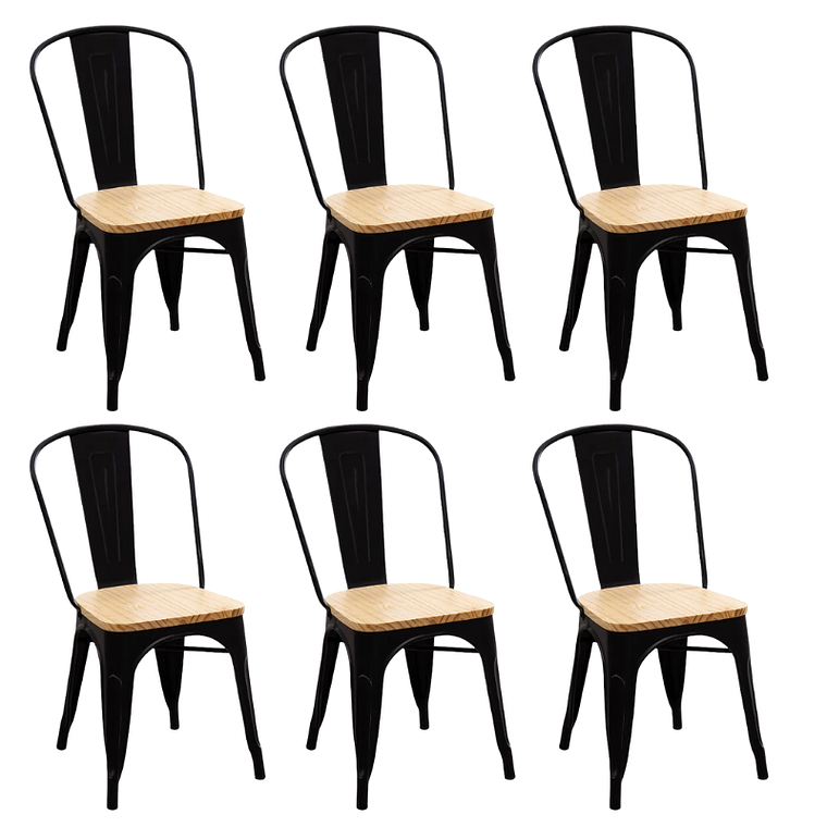 Pack 6 Sillas Tolix con asiento madera clara 1