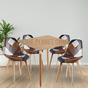 Comedor Botticelli cuadrado madera con 4 Sillas Patchwork Botticelli