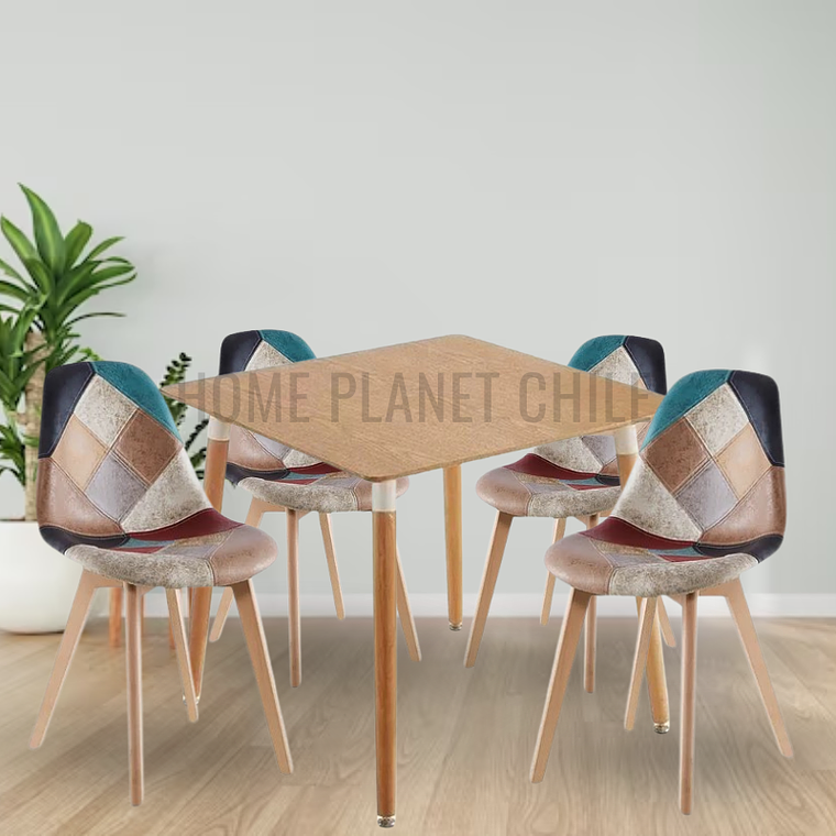 Comedor Botticelli cuadrado madera con 4 Sillas Patchwork Botticelli 1