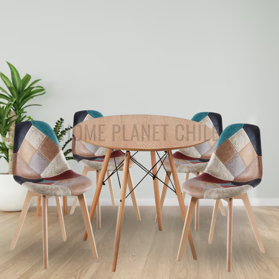 Comedor Verona redondo madera 80 cm con 4 Sillas Patchwork Botticelli 1