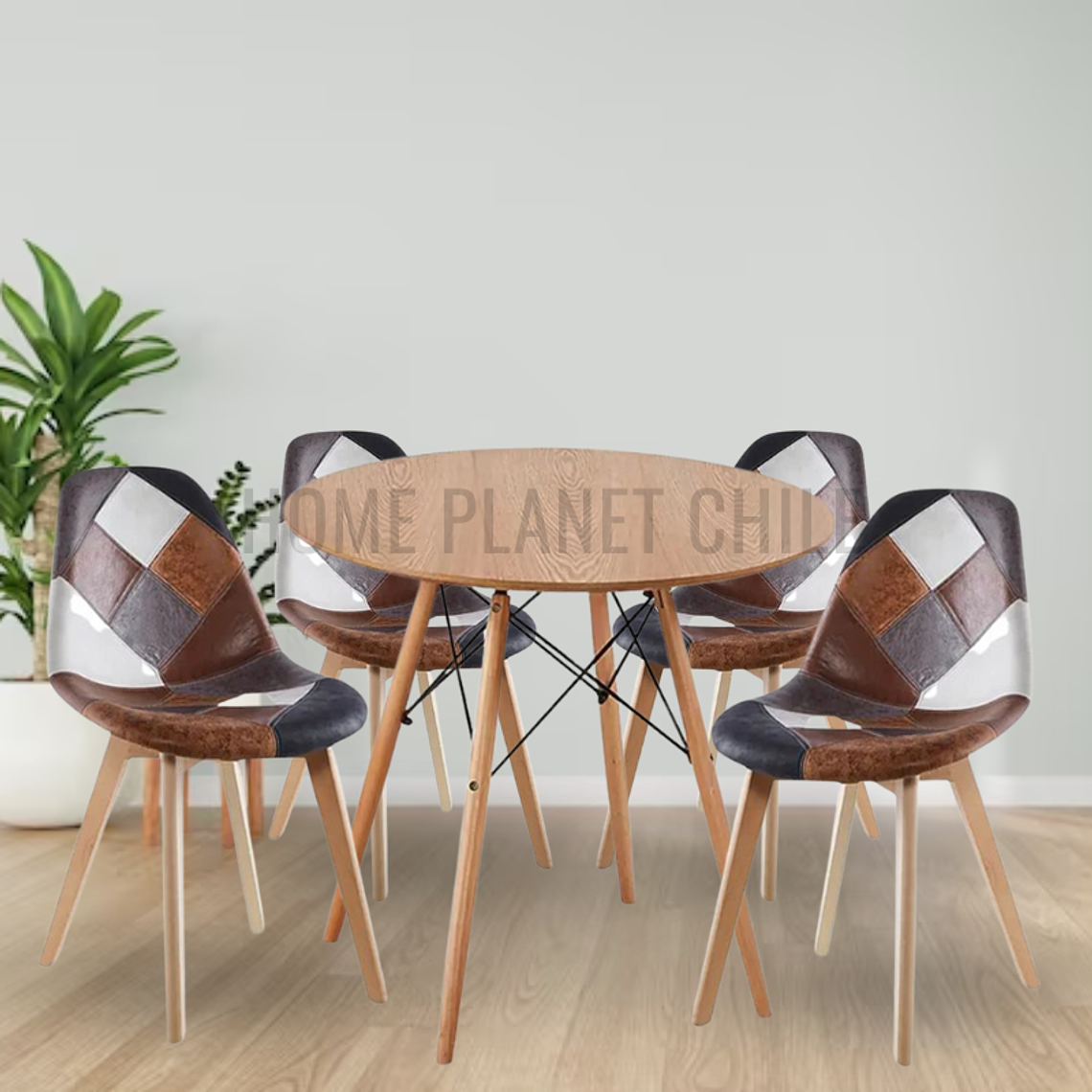 Comedor Verona redondo madera 100 cm con 4 Sillas Patchwork Botticelli 1