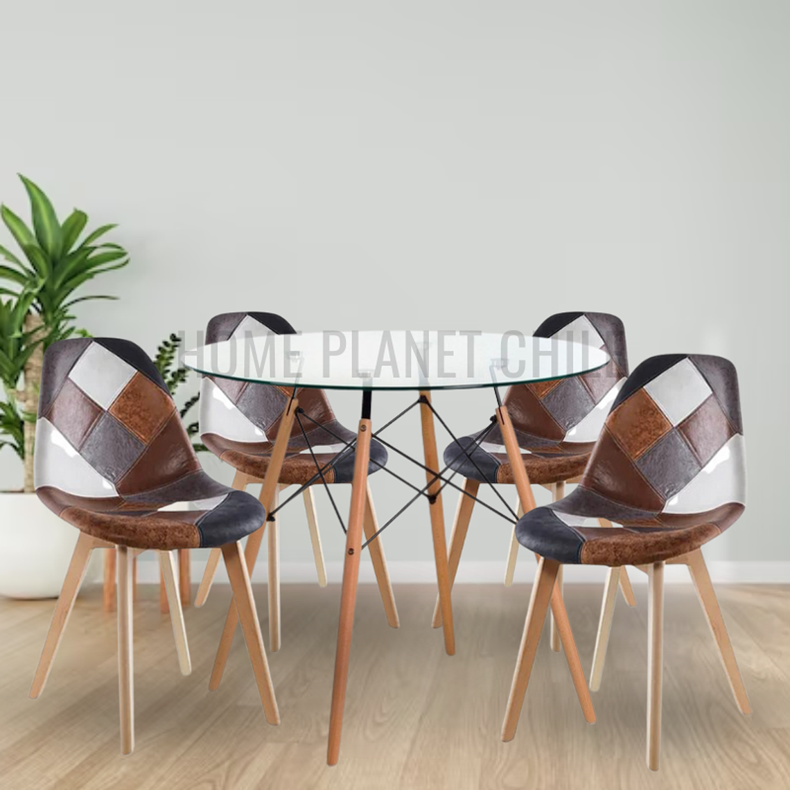 Comedor Seúl redondo vidrio 80 cm con 4 Sillas Patchwork  Botticelli 2