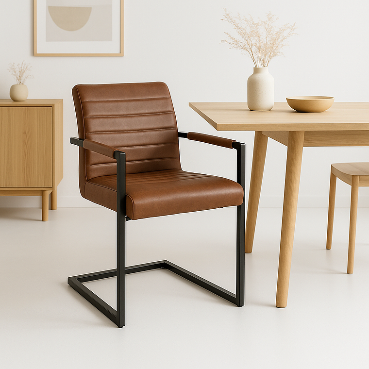 Silla Industrial de Cuero Sintético – Café 1