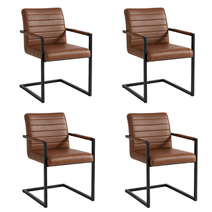 Pack 4 Sillas Industrial de Cuero Sintético – Café