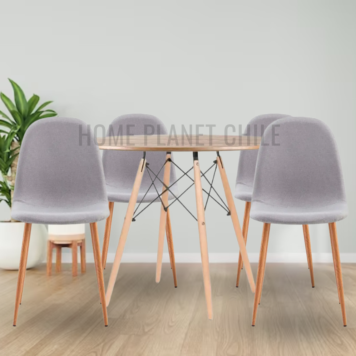 Comedor Venecia redondo madera 100 cm con 4 Sillas Spoon Lino 3