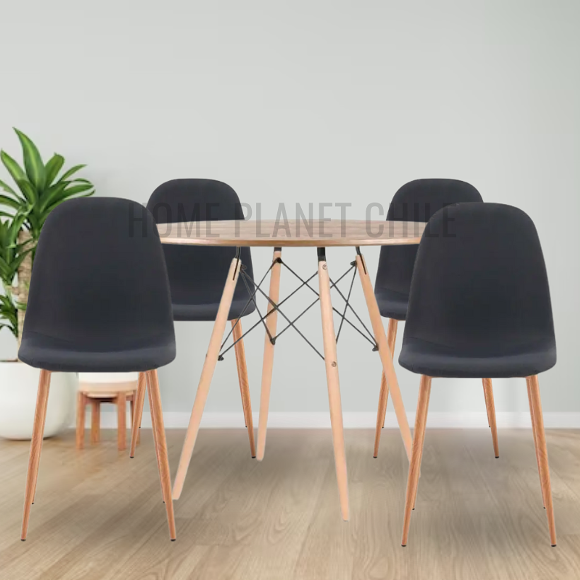 Comedor Venecia redondo madera 100 cm con 4 Sillas Spoon Lino 5