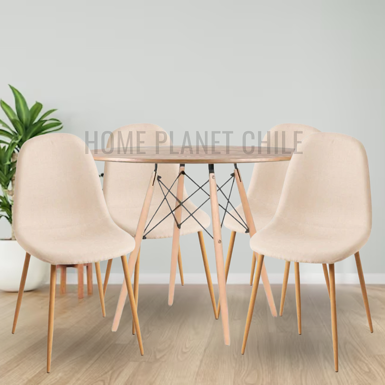 Comedor Venecia redondo madera 100 cm con 4 Sillas Spoon Lino 1