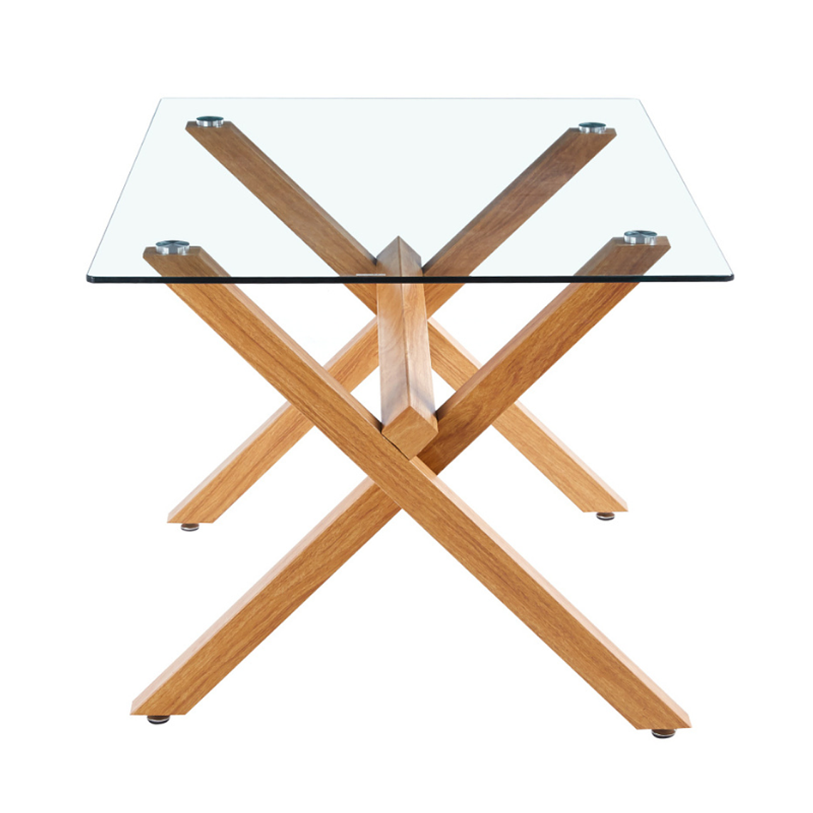 Comedor Bagdad rectangular vidrio 140x90 cm con 6 Sillas Crossback Danubio madera 4