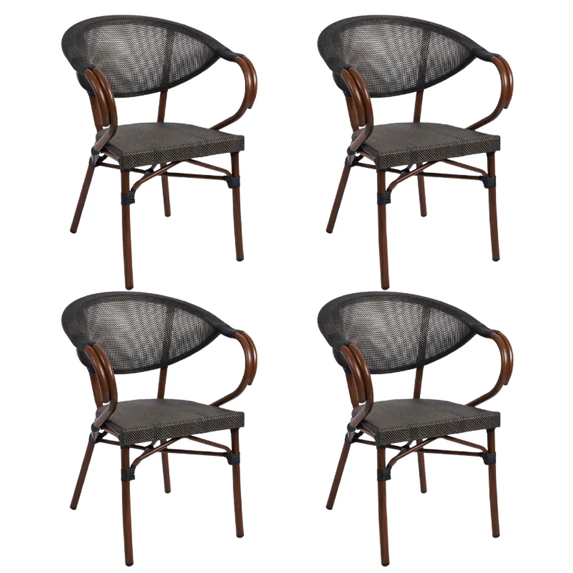 Pack 4 Sillas Bistro Parisina Textileno con reposabrazos - Café Oscuro 1