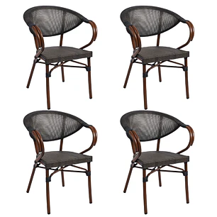 Pack 4 Sillas Bistro Parisina Textileno con reposabrazos - Café Oscuro