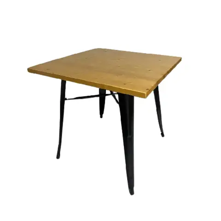 Mesa Tolix negra cuadrada 80x80 cm madera clara 1