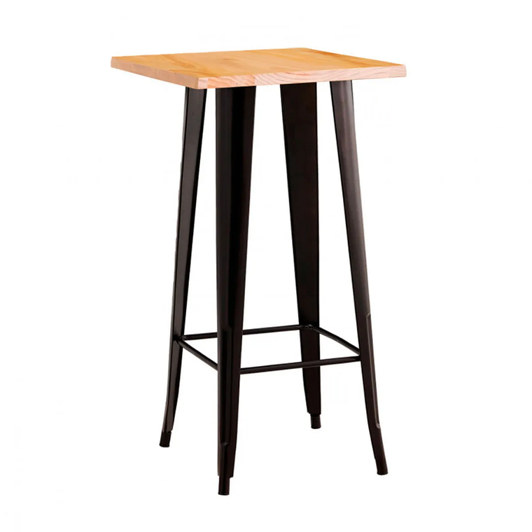 Mesa Tolix bar negra 60x60 cm madera clara 1