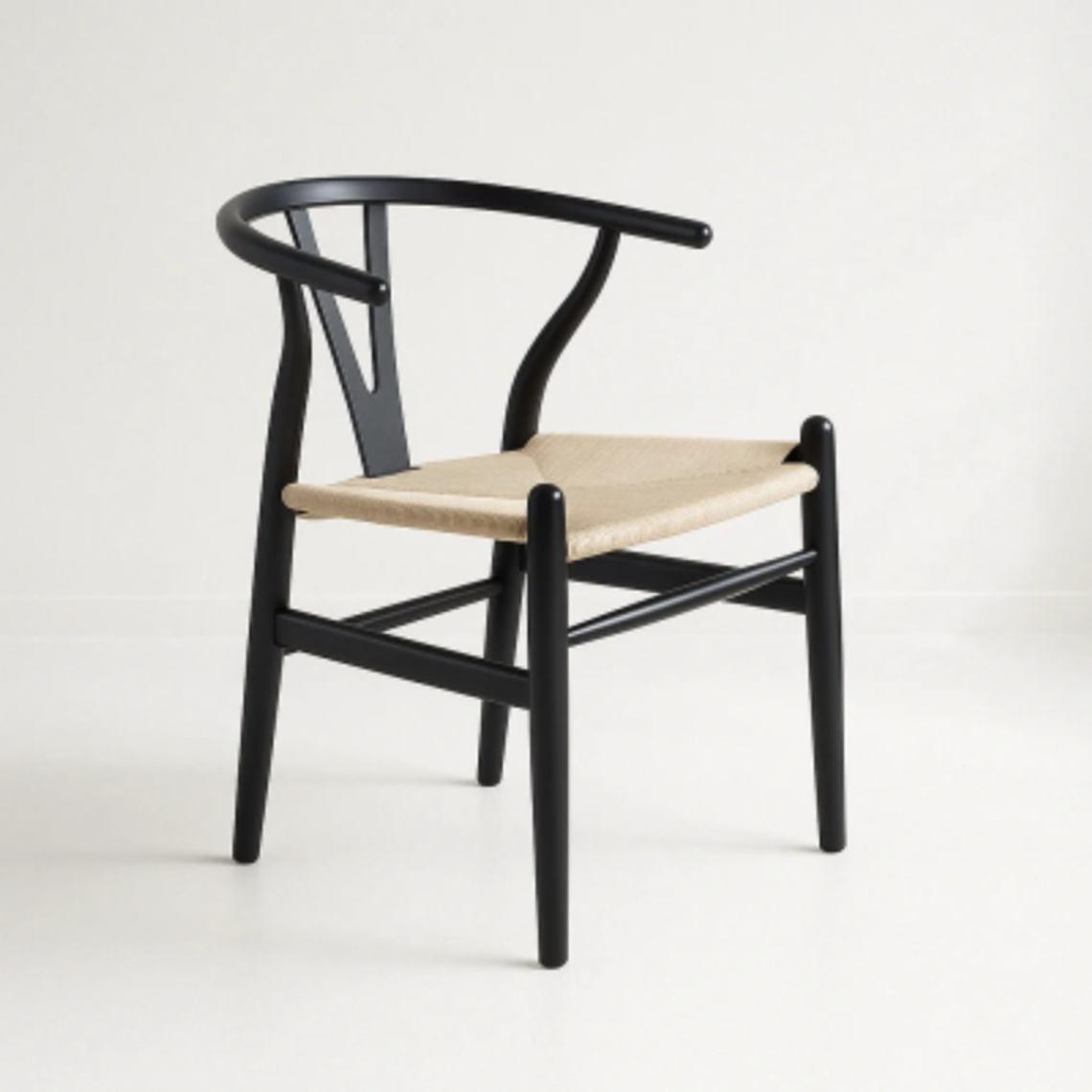 Silla Wishbone madera negra e hilo de cuerda 1