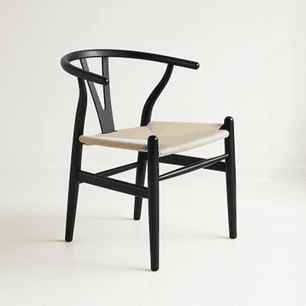 Silla Wishbone madera negra e hilo de cuerda