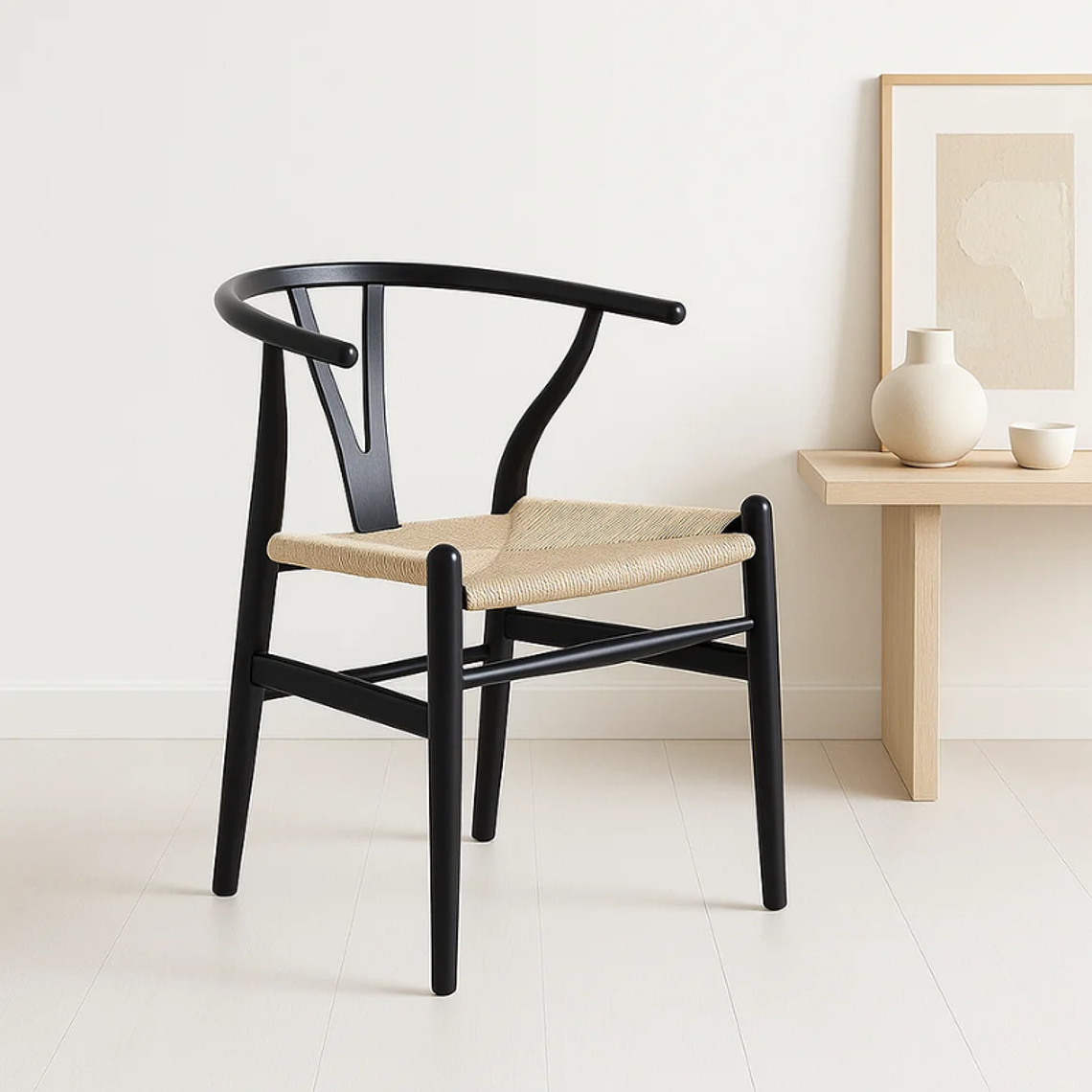 Silla Wishbone madera negra e hilo de cuerda 6