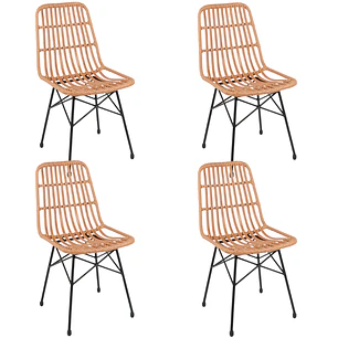 Pack 4 Sillas de Comedor Terraza Rattan Bosnia madera