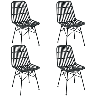 Pack 4 Sillas de Comedor Terraza Rattan Bosnia Negras