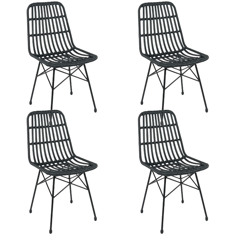 Pack 4 Sillas de Comedor Terraza Rattan Bosnia Negras 1