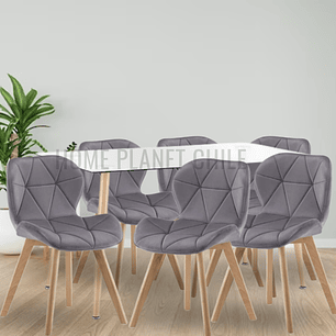 Comedor Paris Wood rectangular vidrio 130x80cm y 6 Sillas Mariposas Rubik Wood Velvet