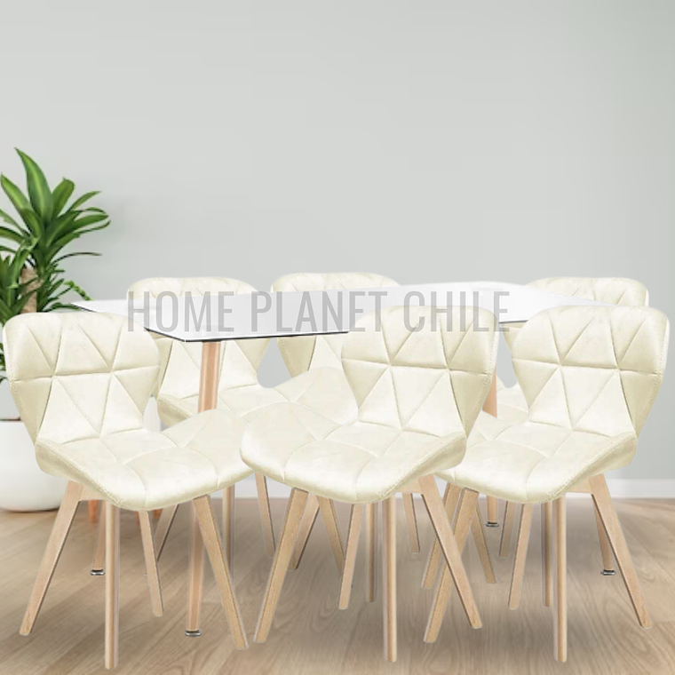 Comedor Paris Wood rectangular vidrio 130x80cm y 6 Sillas Mariposas Rubik Wood Velvet 3
