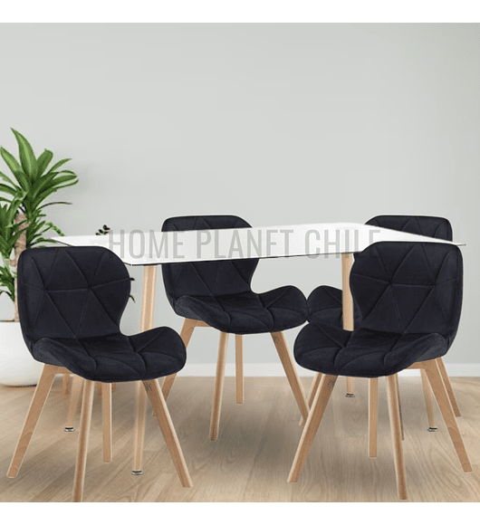 Comedor Paris Wood rectangular vidrio 130x80cm y 4 Sillas Mariposas Rubik Wood Velvet
