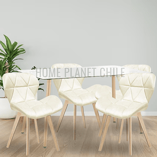 Comedor Paris Wood rectangular vidrio 130x80cm y 4 Sillas Mariposas Rubik Wood Velvet