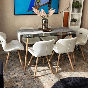 Comedor París rectangular vidrio 130x80cm con 6 Sillas Mariposas Rubik