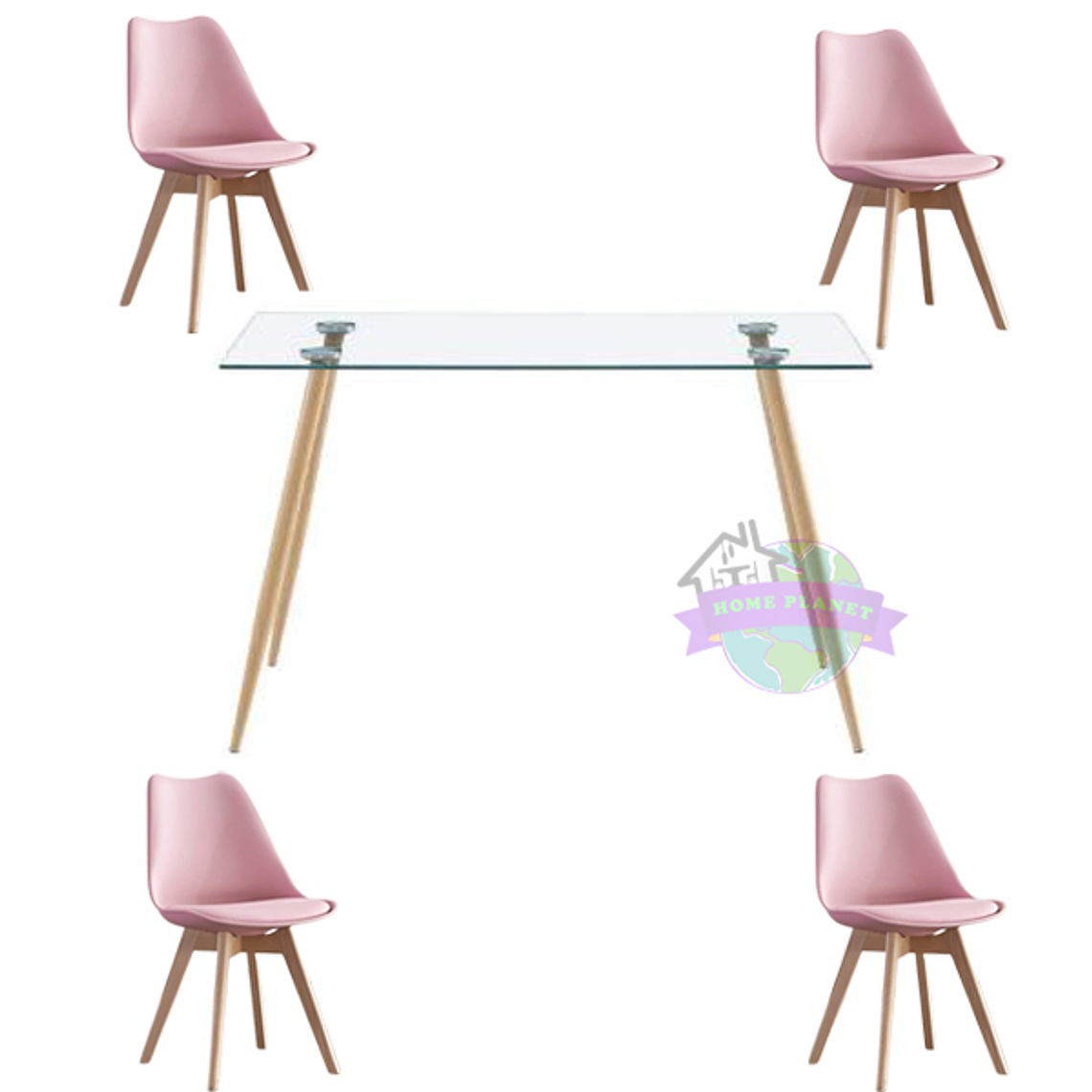 Comedor Bangkok rectangular vidrio 130x80 cm y 4 Sillas Tulip 9