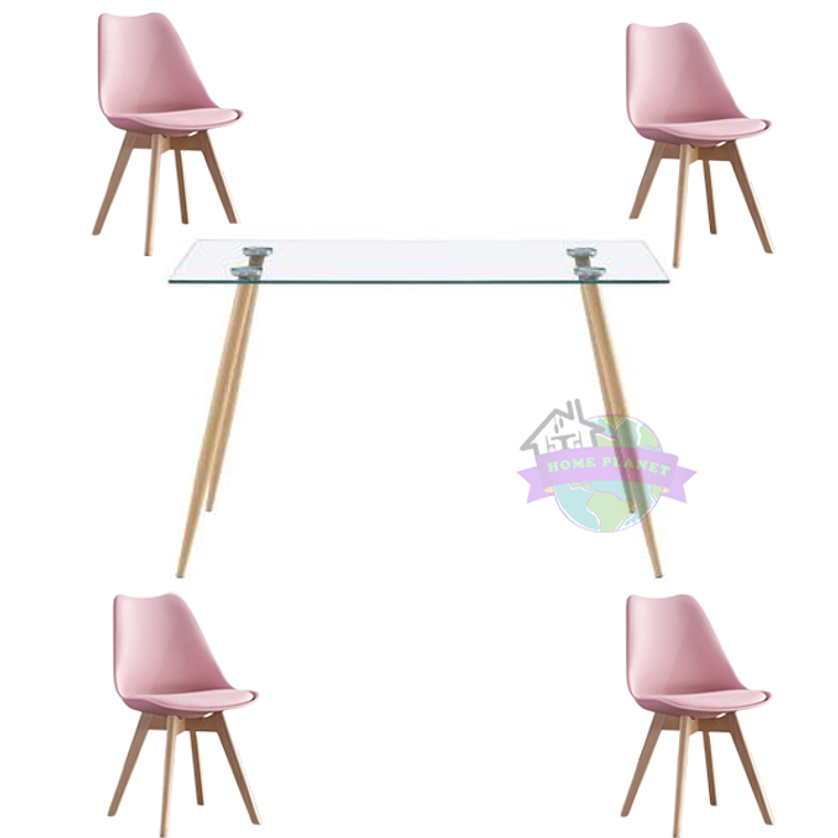 Comedor Bangkok rectangular vidrio 130x80 cm y 4 Sillas Tulip 9