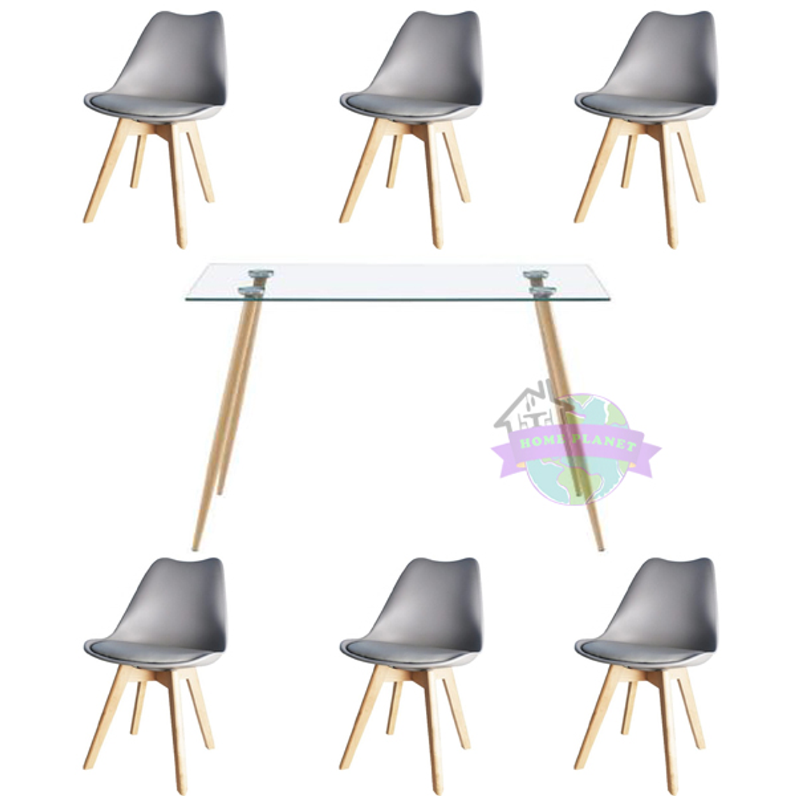 Comedor Bangkok Rectangular vidrio 130x80 cm con 6 Sillas Tulip 4