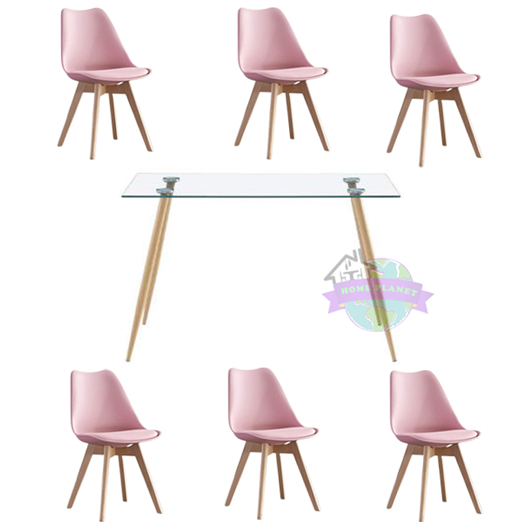 Comedor Bangkok Rectangular vidrio 130x80 cm con 6 Sillas Tulip 5