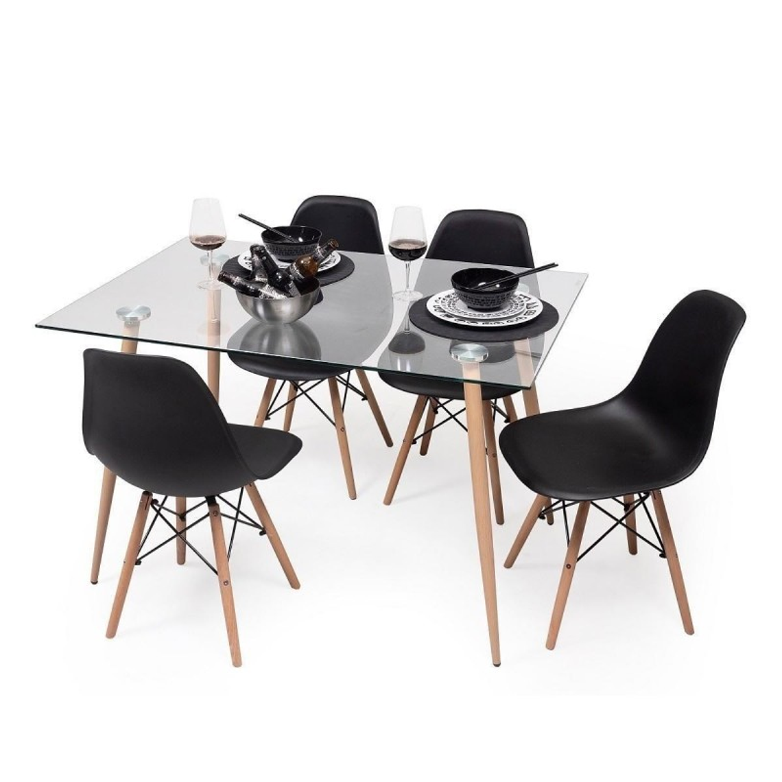 Comedor Oslo rectangular vidrio 130x80 cm con 4 Sillas eames 3