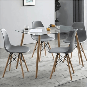 Comedor Oslo rectangular vidrio 130x80 cm con 4 Sillas eames
