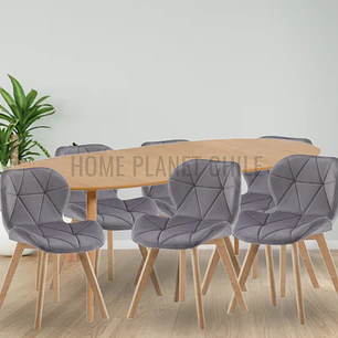 Comedor Expandible de 100 cm a 180 cm con 6 Sillas Mariposa Rubik Wood Velvet