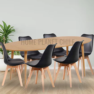 Comedor Grant mesa expandible madera de 100 cm a 180 cm con 6 sillas tulip