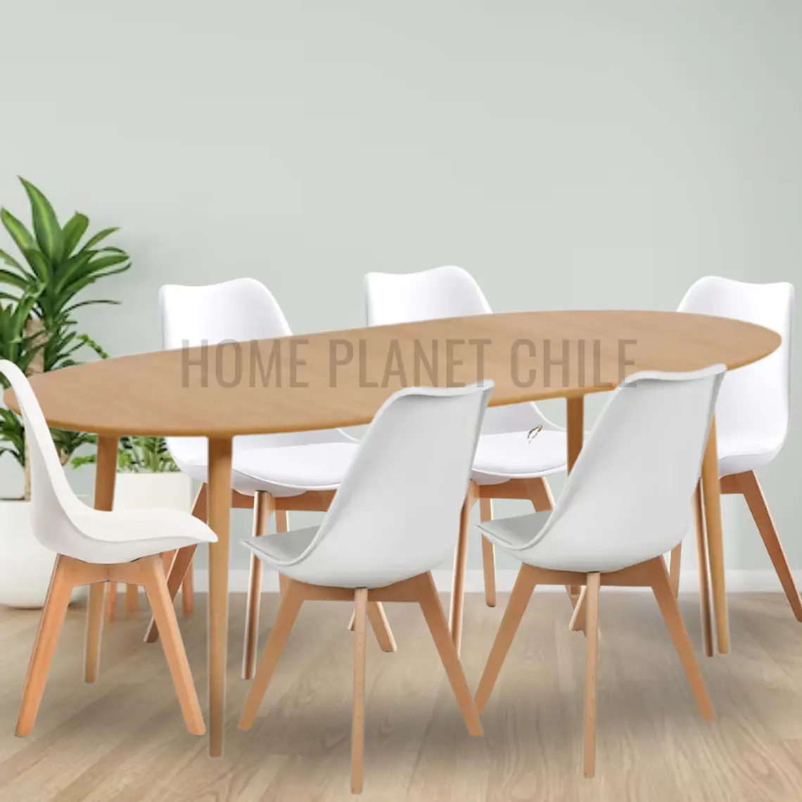 Comedor Grant mesa expandible madera de 100 cm a 180 cm con 6 sillas tulip 2