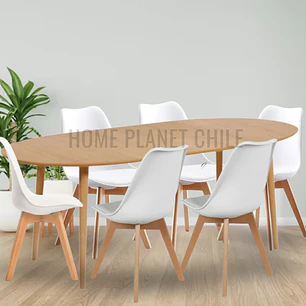 Comedor Grant mesa expandible madera de 100 cm a 180 cm con 6 sillas tulip