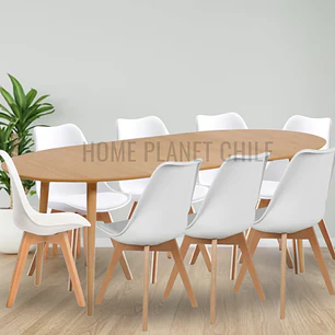 Comedor Grant mesa expandible madera de 100 cm a 180 cm con 8 sillas tulip