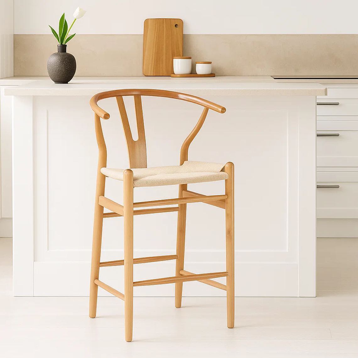 Pack 2 Taburetes Wishbone Madera y Hilo de Cuerda - Natural 75 cm 2