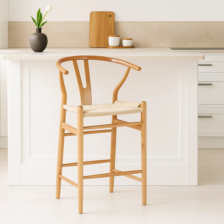 Pack 2 Taburetes Wishbone Madera y Hilo de Cuerda - Natural 75 cm 2