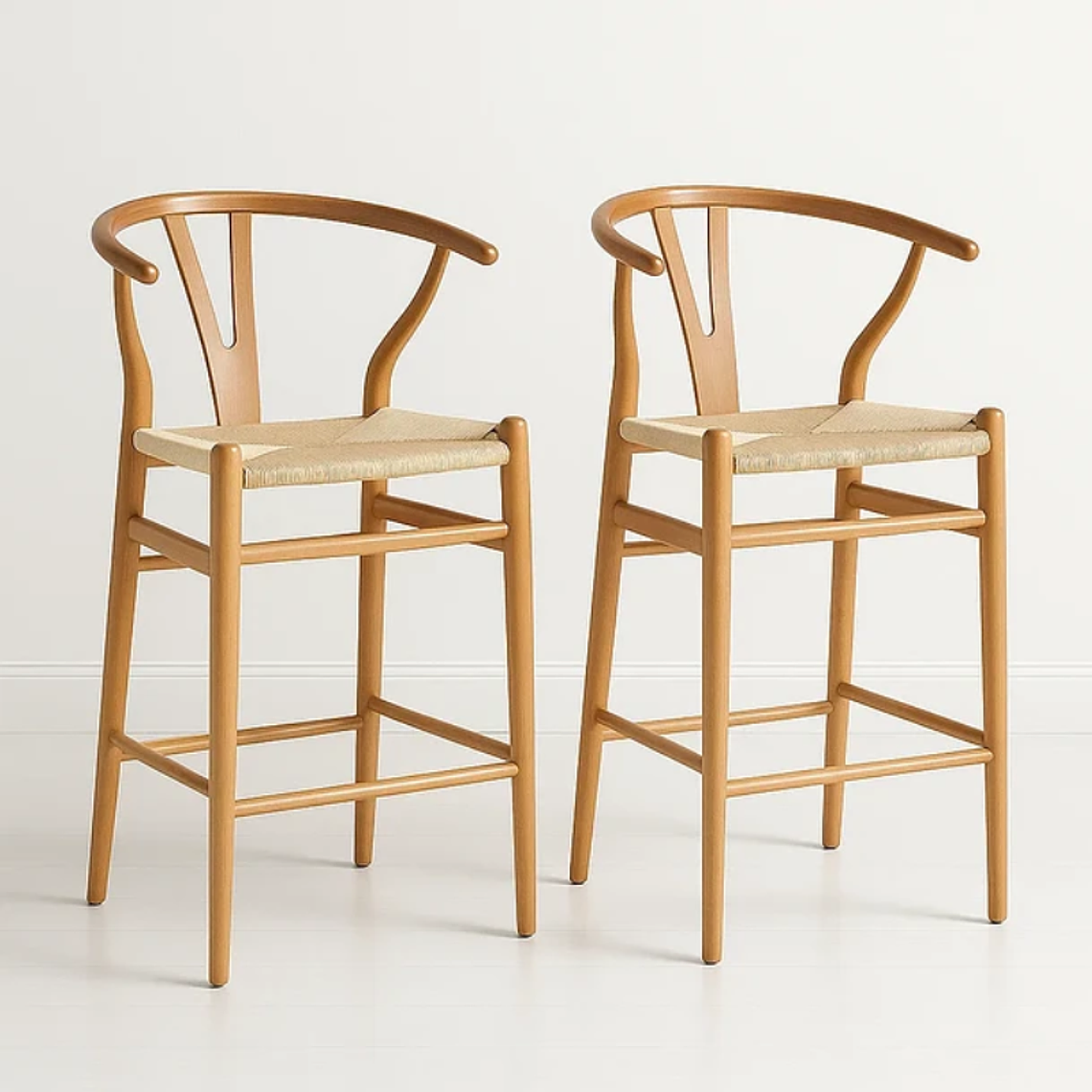 Pack 2 Taburetes Wishbone Madera y Hilo de Cuerda - Natural 75 cm 1