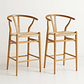 Pack 2 Taburetes Wishbone Madera y Hilo de Cuerda - Natural 75 cm - Miniatura 1