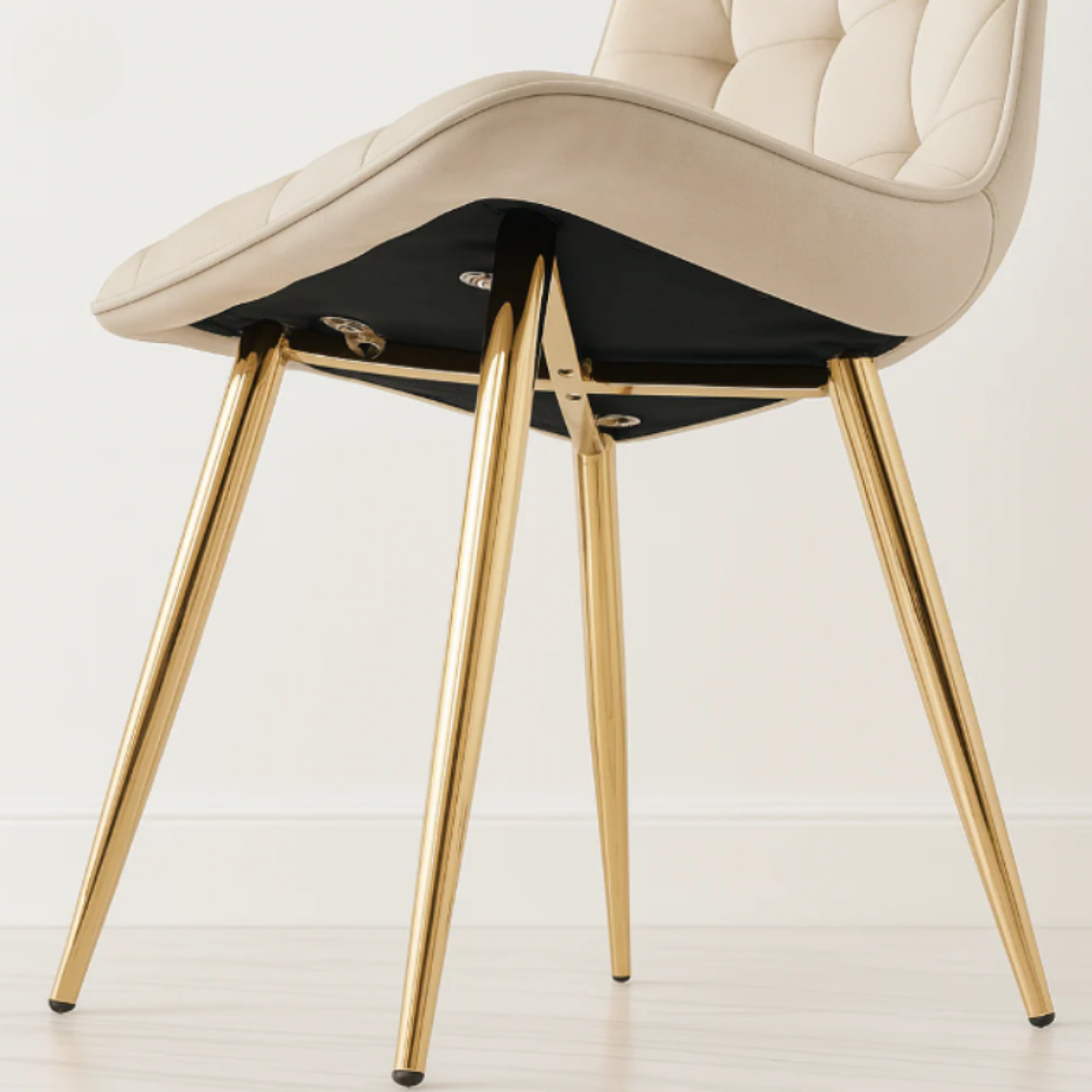 Comedor Kemi Gold redondo vidrio 80 cm con 4 Sillas Capitone Gold 10