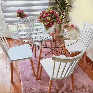 Comedor Brooklyn redondo vidrio 80 cm con 4 Sillas Windsor