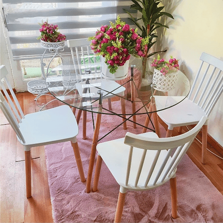 Comedor Brooklyn redondo vidrio 80 cm con 4 Sillas Windsor 2